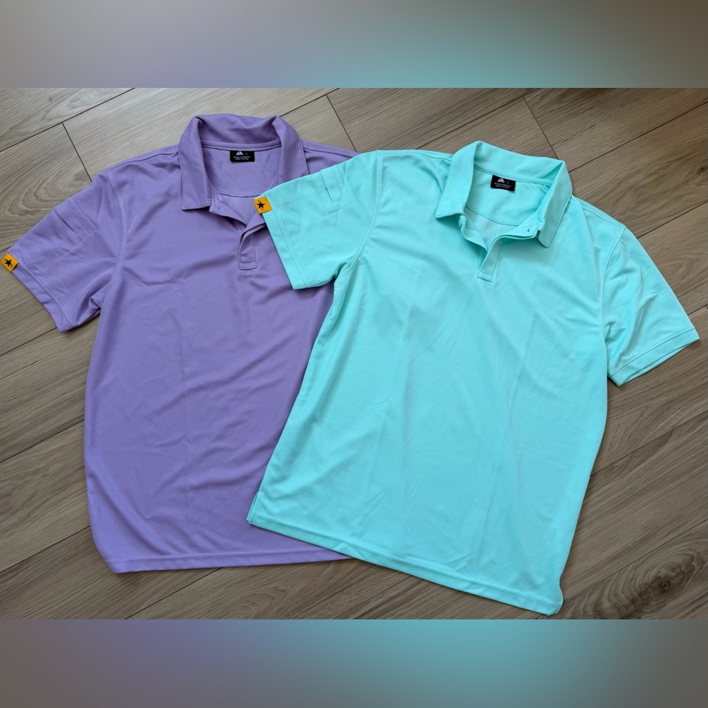 Lot of 2- SR Speed Your Run German Designed Dry Fit Polo - Purple and Mint L
